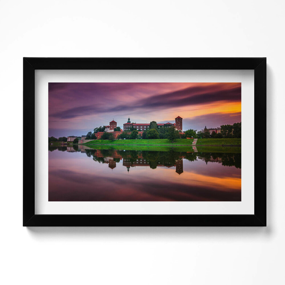 Tablou living cu rama original Răsăritul soarelui la Castelul Regal Wawel