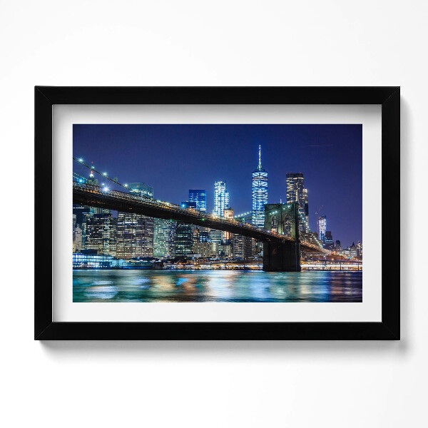 Tablou rama original Podul Brooklyn, New York, noaptea