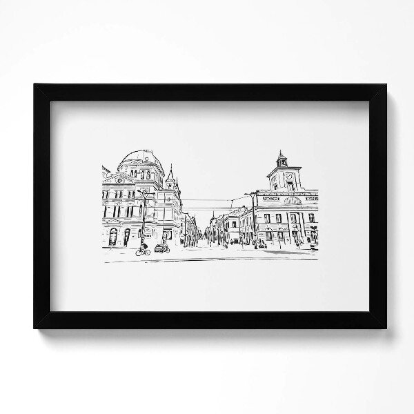 Tablou living cu rama original Ilustrație a orașului vechi din Poznań
