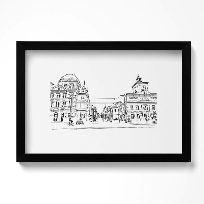 Tablou living cu rama original Ilustrație a orașului vechi din Poznań