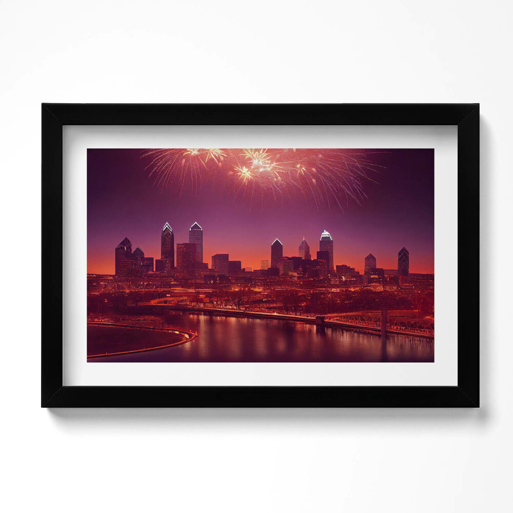 Tablou rama original Focuri de artificii în Philadelphia, noaptea