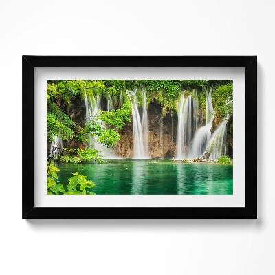 Tablou living cu rama original Natură - lac cascadă și vegetație