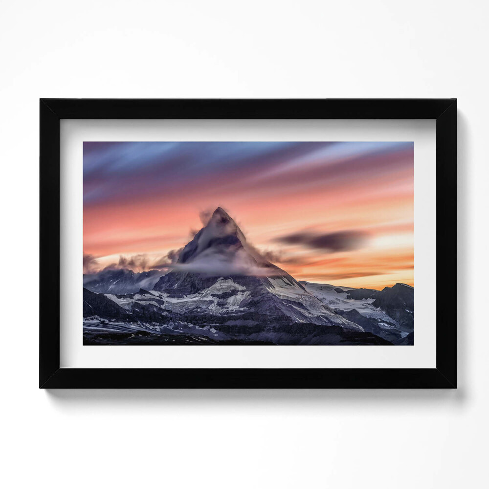 Tablou living cu rama original Munte singuratic la apus