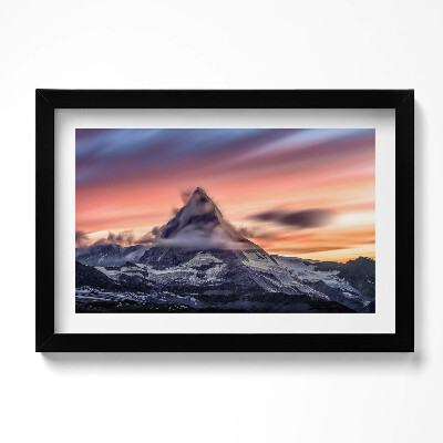 Tablou living cu rama original Munte singuratic la apus