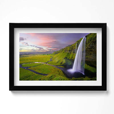 Tablou living cu rama original Peisaj cu câmpuri și cascade