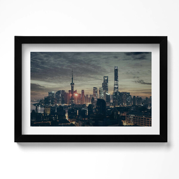 Tablou rama original Panoramă a orașului Shanghai noaptea