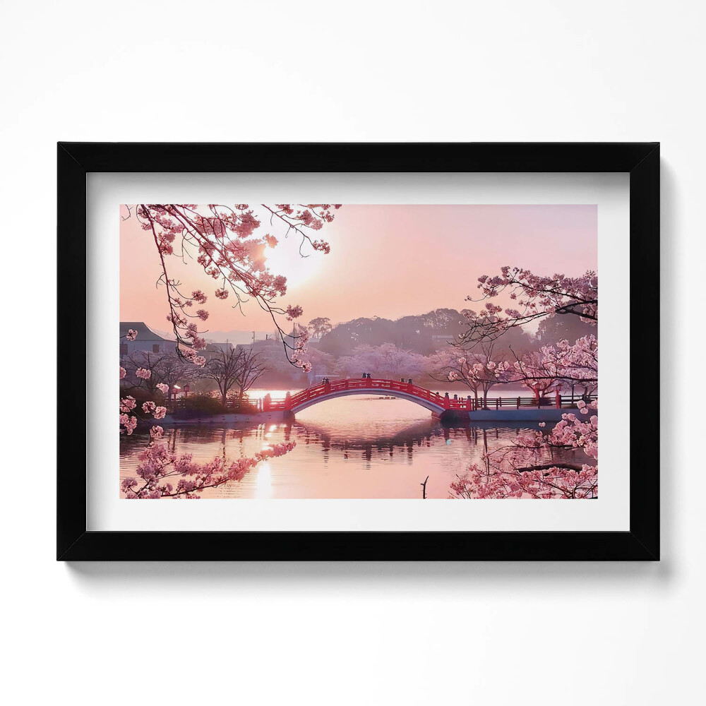 Tablou rama original Flori de cireș și pod - stil japonez