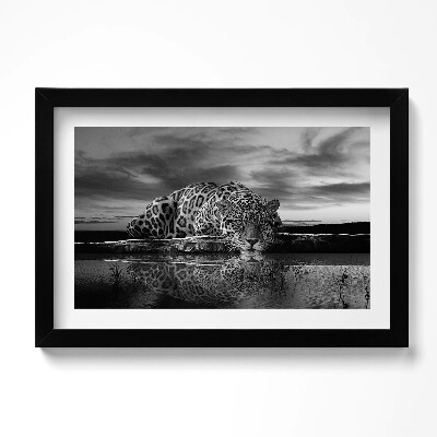 Tablou living cu rama original Leopard alb-negru animal sălbatic