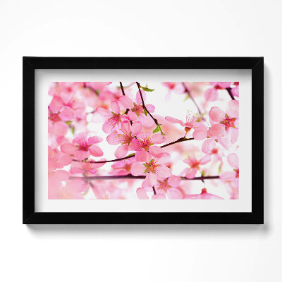 Tablou living cu rama original Flori roz de primăvară pe ramuri