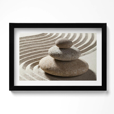 Tablou living cu rama original O grămadă de pietre pe nisip zen