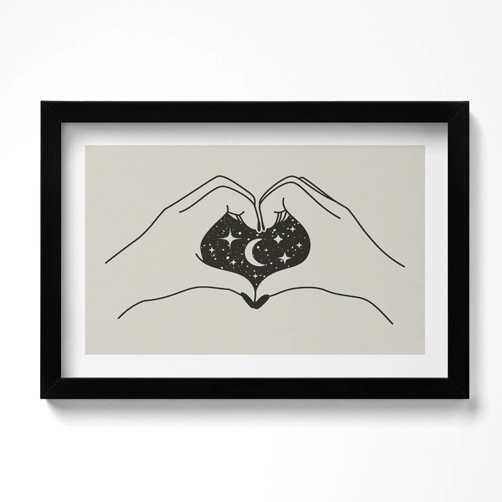 Tablou living cu rama original Inimă de palmier și spațiu - ilustrație