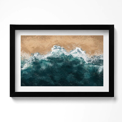 Tablou living cu rama original Ilustrație aeriană a valurilor mării și a plajei