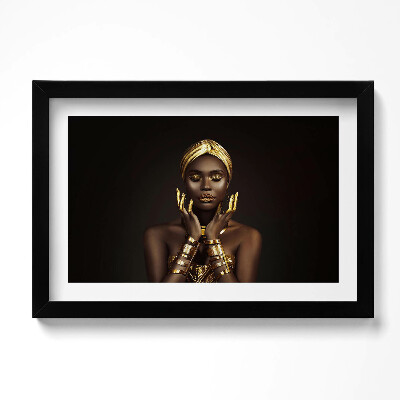 Tablou living cu rama original Portretul unei femei africane în aur