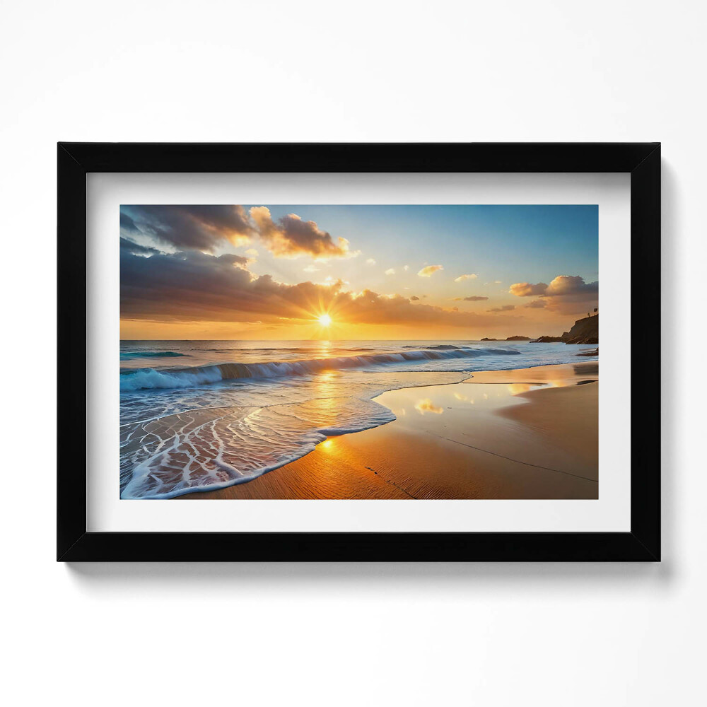 Tablou living cu rama original Apus de soare peste mare