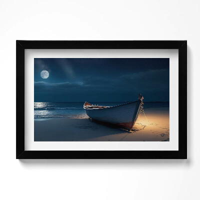 Tablou rama original O barcă pe plajă noaptea