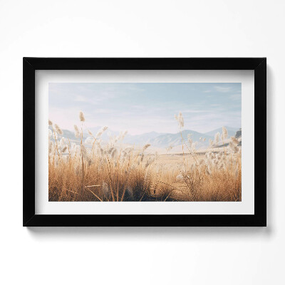 Tablou rama original Peisaj boho romantic cu iarbă și munți