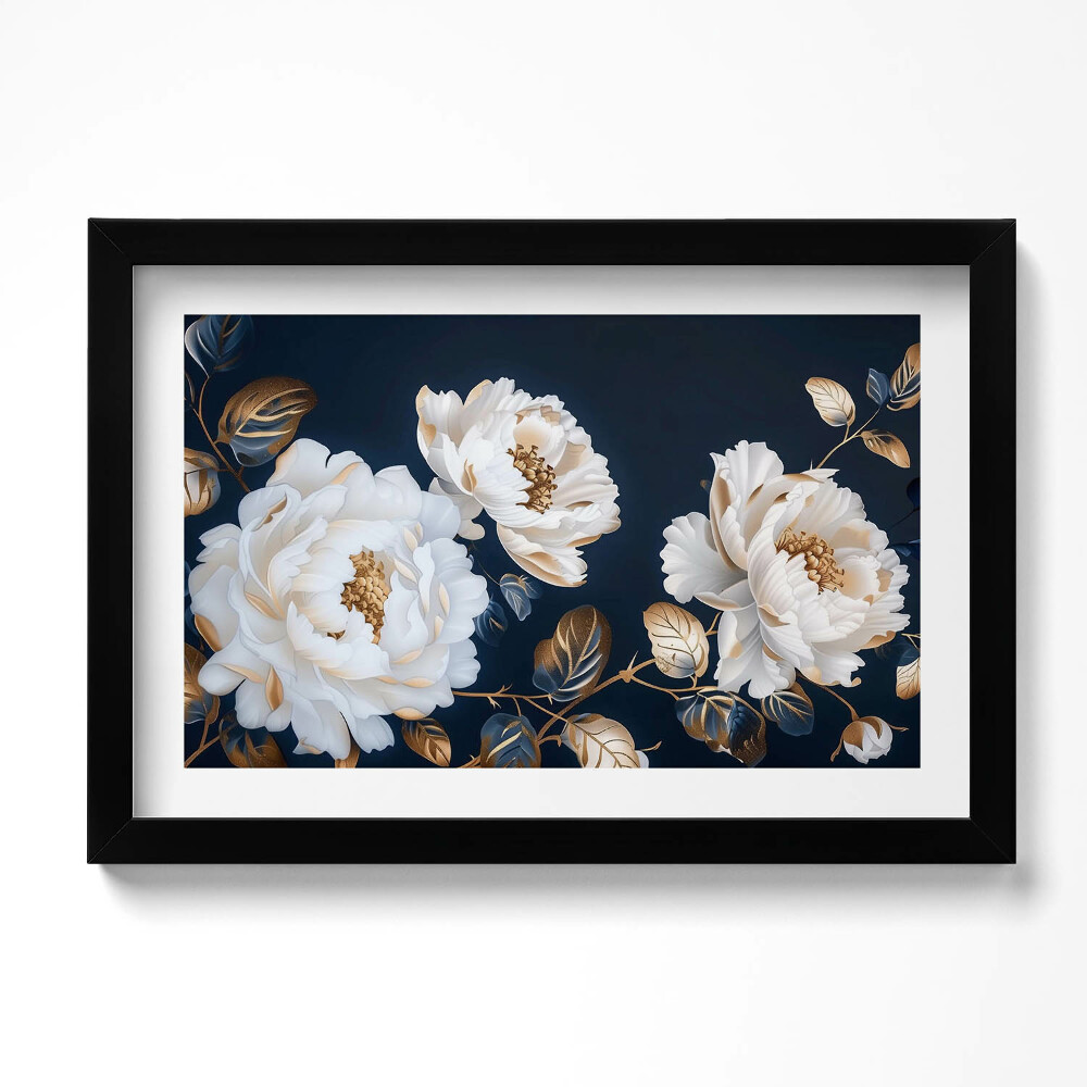 Tablou rama original Flori albe frumoase într-un stil glamour