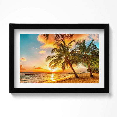 Tablou rama original Palmier pe plajă la apus