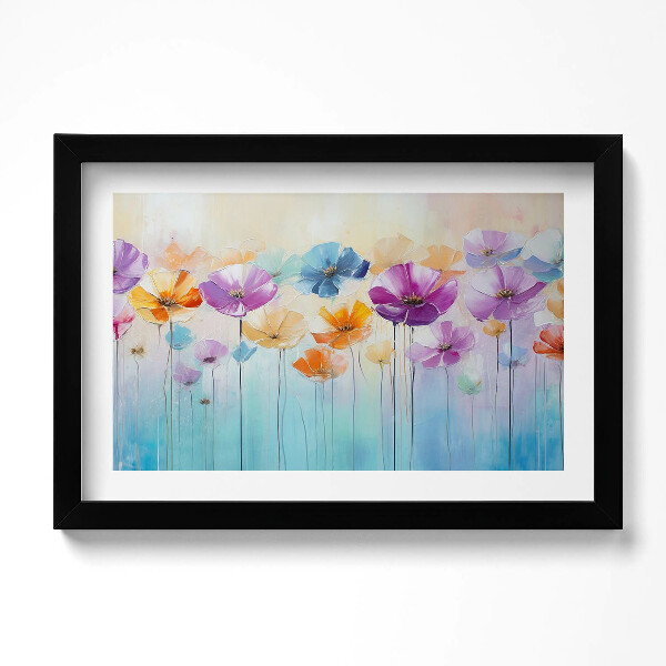 Tablou living cu rama original Flori colorate pictate