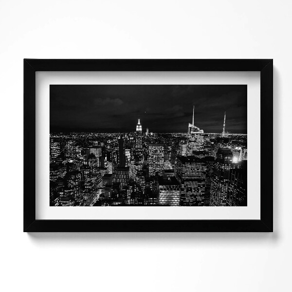 Tablou rama original peisaj urban alb-negru noaptea