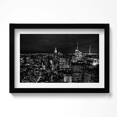 Tablou rama original peisaj urban alb-negru noaptea