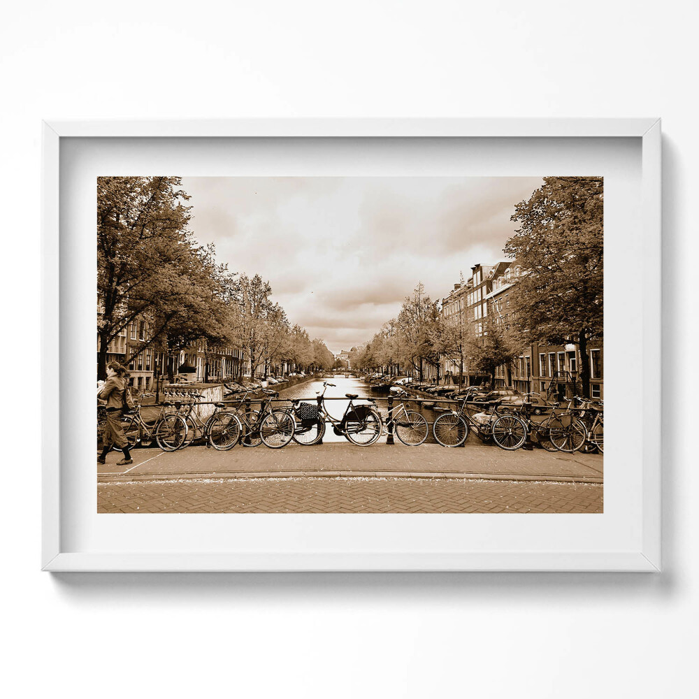 Tablou rama excepţional Vedere a Amsterdamului cu biciclete