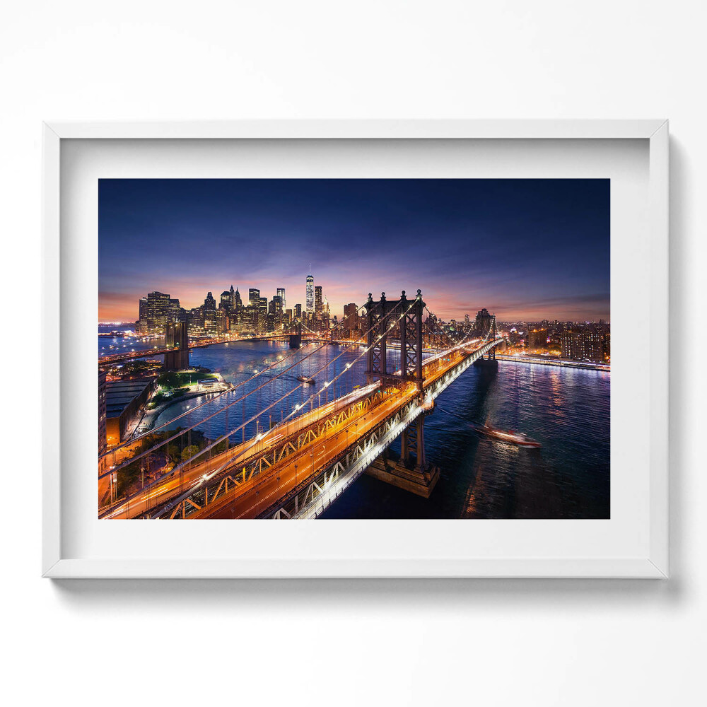 Tablou living cu rama excepţional New York - apus de soare peste Manhattan