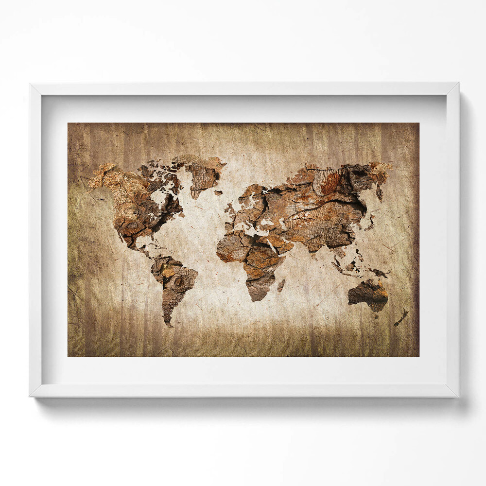 Tablou living cu rama excepţional Hartă a lumii din lemn