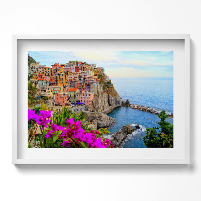 Tablou rama excepţional Flori și coasta Cinque Terre, Italia