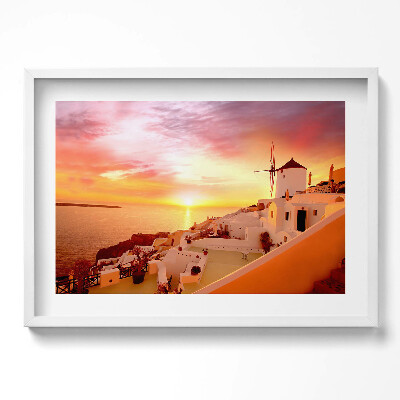 Tablou rama excepţional Santorini cu o moară de vânt veche