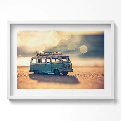 Tablou living cu rama excepţional Rulotă pe plajă