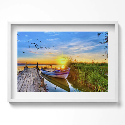 Tablou living cu rama excepţional Vedere a lacului și a apusului de soare