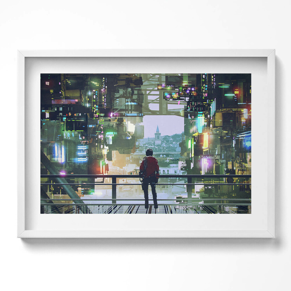 Tablou living cu rama excepţional Orașul Cyber-Punk