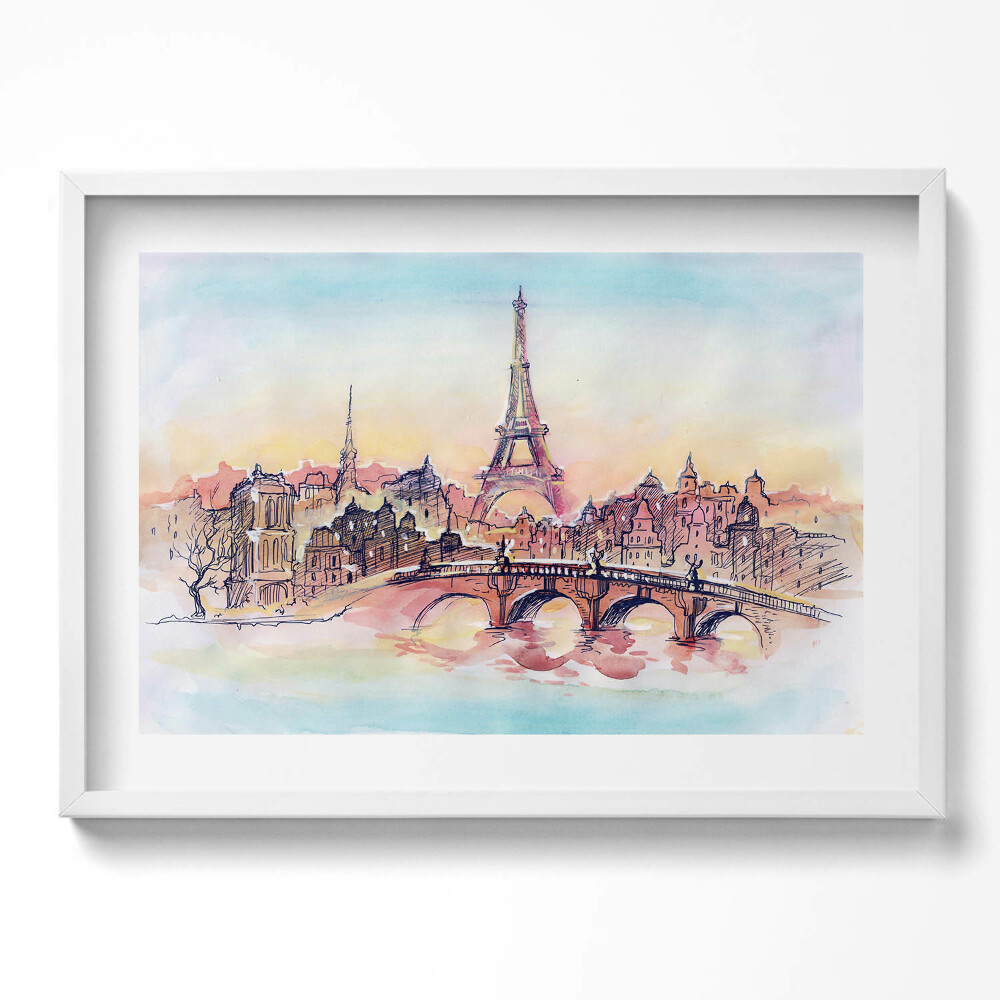 Tablou rama excepţional Vedere pictată a Parisului