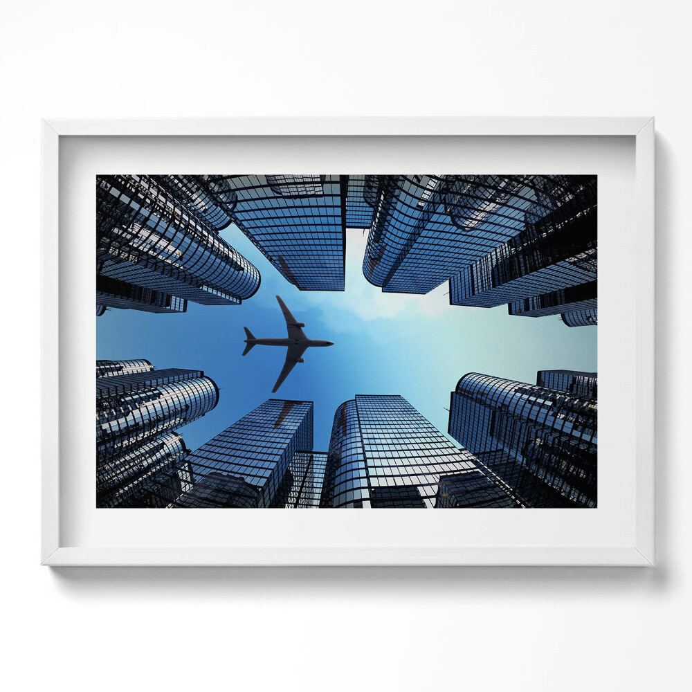 Tablou living cu rama excepţional Avion deasupra clădirilor