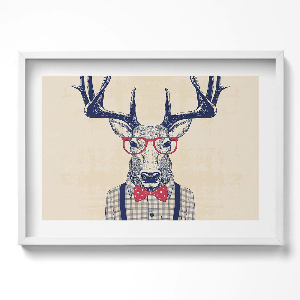 Tablou living cu rama excepţional Cerb într-o cămașă și o fundă de jazz