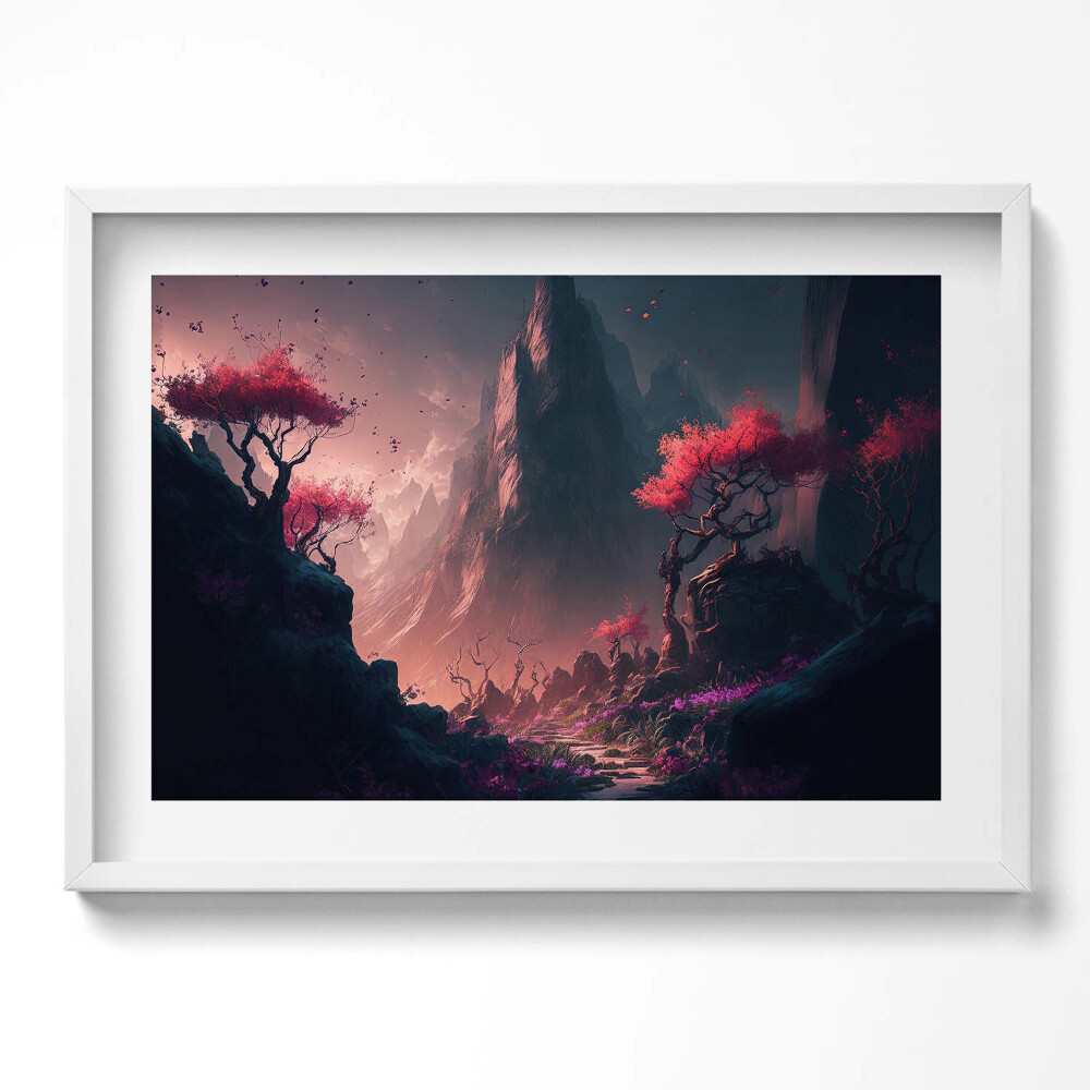 Tablou living cu rama excepţional Pădure și munți magici