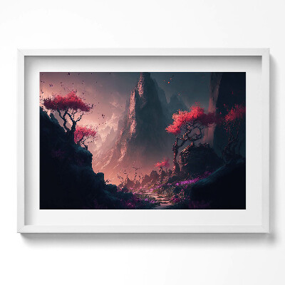 Tablou living cu rama excepţional Pădure și munți magici