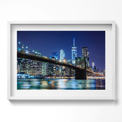Tablou living cu rama excepţional Podul Brooklyn, New York, noaptea