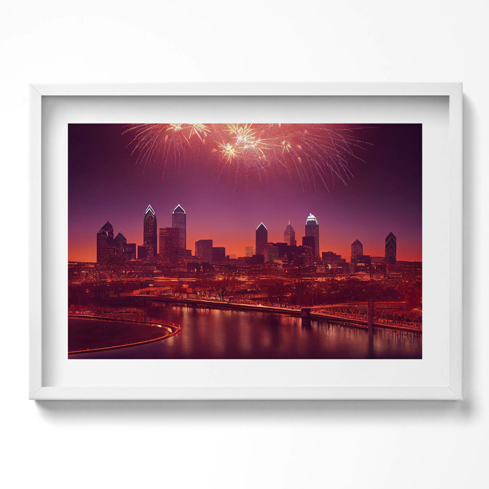 Tablou rama excepţional Focuri de artificii în Philadelphia, noaptea