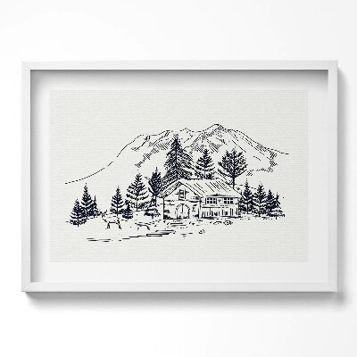 Tablou living cu rama excepţional Desenul unei case la munte