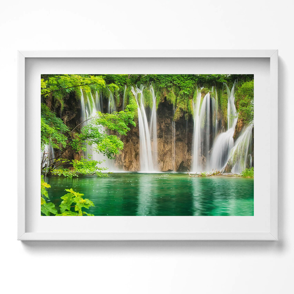 Tablou living cu rama excepţional Natură - lac cascadă și vegetație