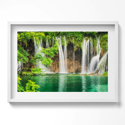 Tablou living cu rama excepţional Natură - lac cascadă și vegetație