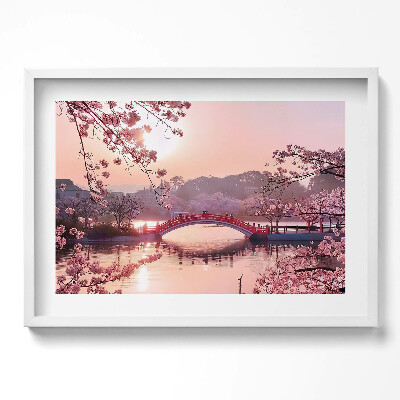 Tablou living cu rama excepţional Flori de cireș și pod - stil japonez