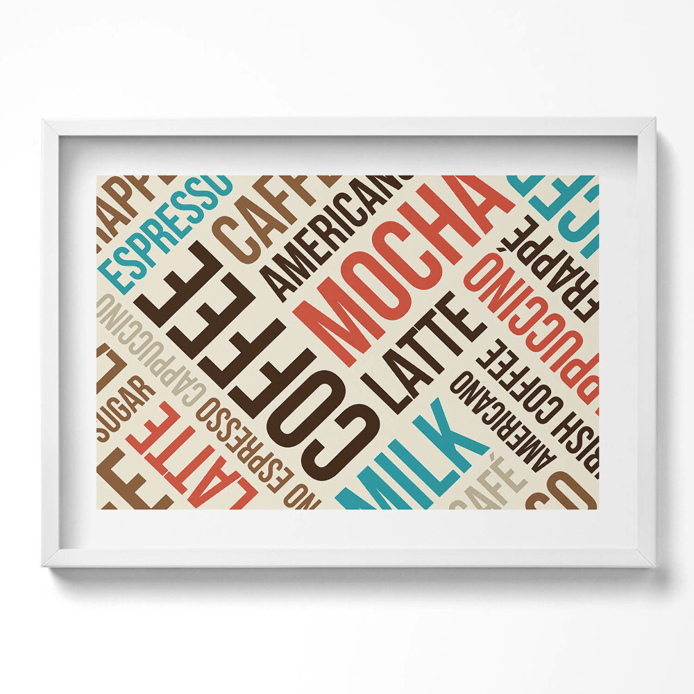 Tablou rama excepţional Semne de bucătărie - Nume de cafea