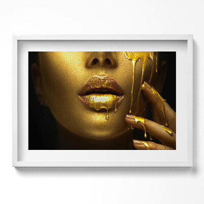 Tablou rama excepţional Fața și buzele unei femei în aur