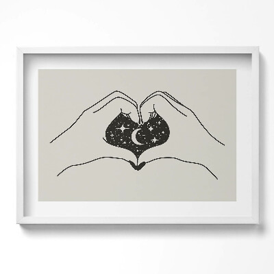 Tablou living cu rama excepţional Inimă de palmier și spațiu - ilustrație