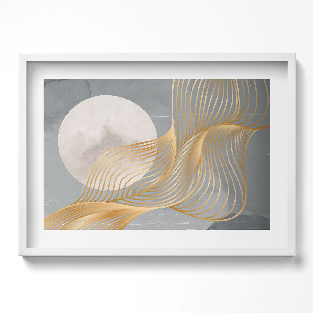 Tablou rama excepţional Ilustrație abstractă a lunii cu aur