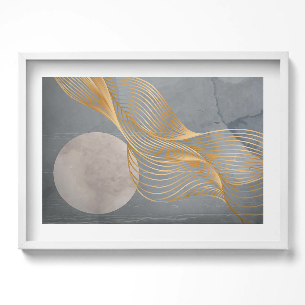 Tablou living cu rama excepţional Ilustrație abstractă a lunii cu aur