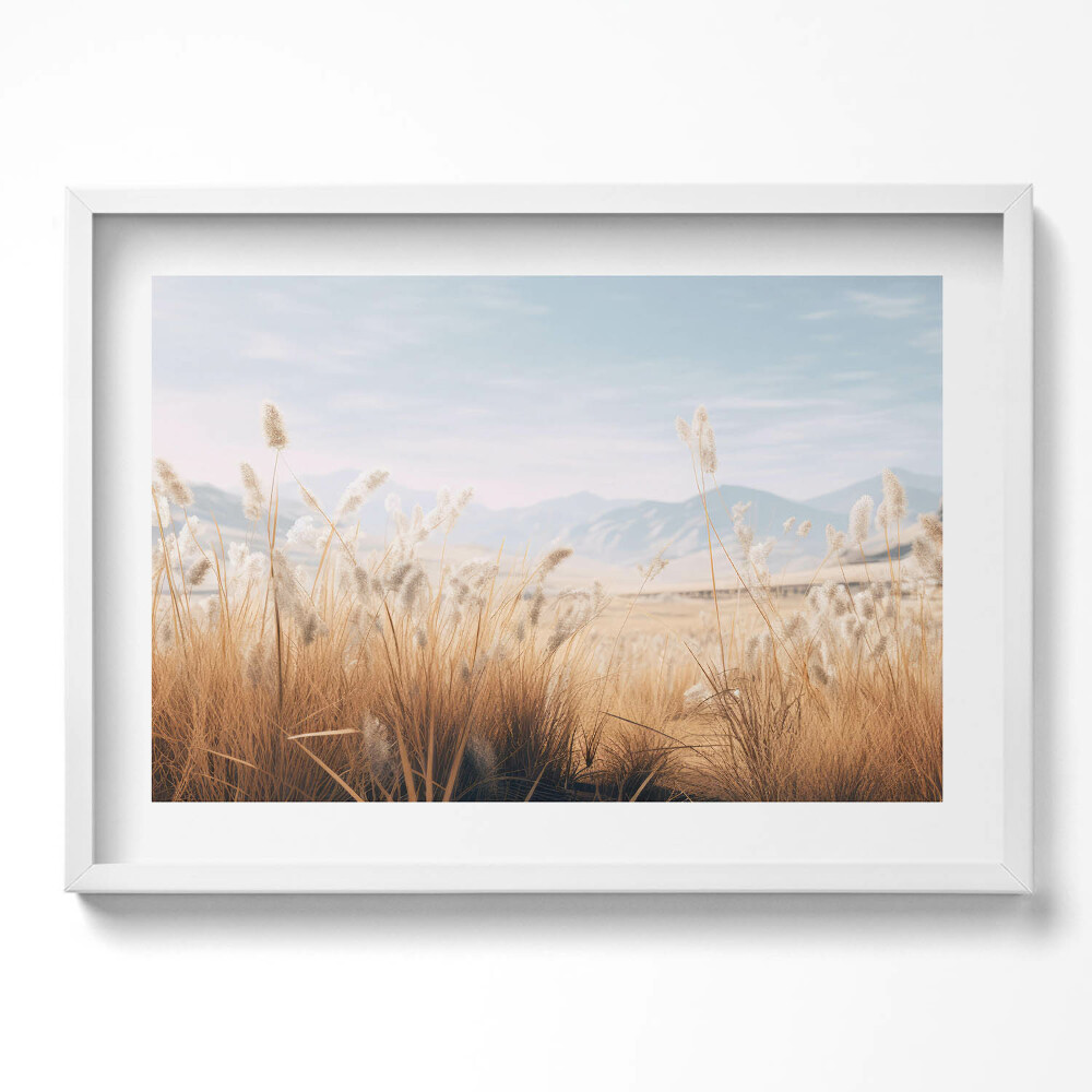 Tablou rama excepţional Peisaj boho romantic cu iarbă și munți